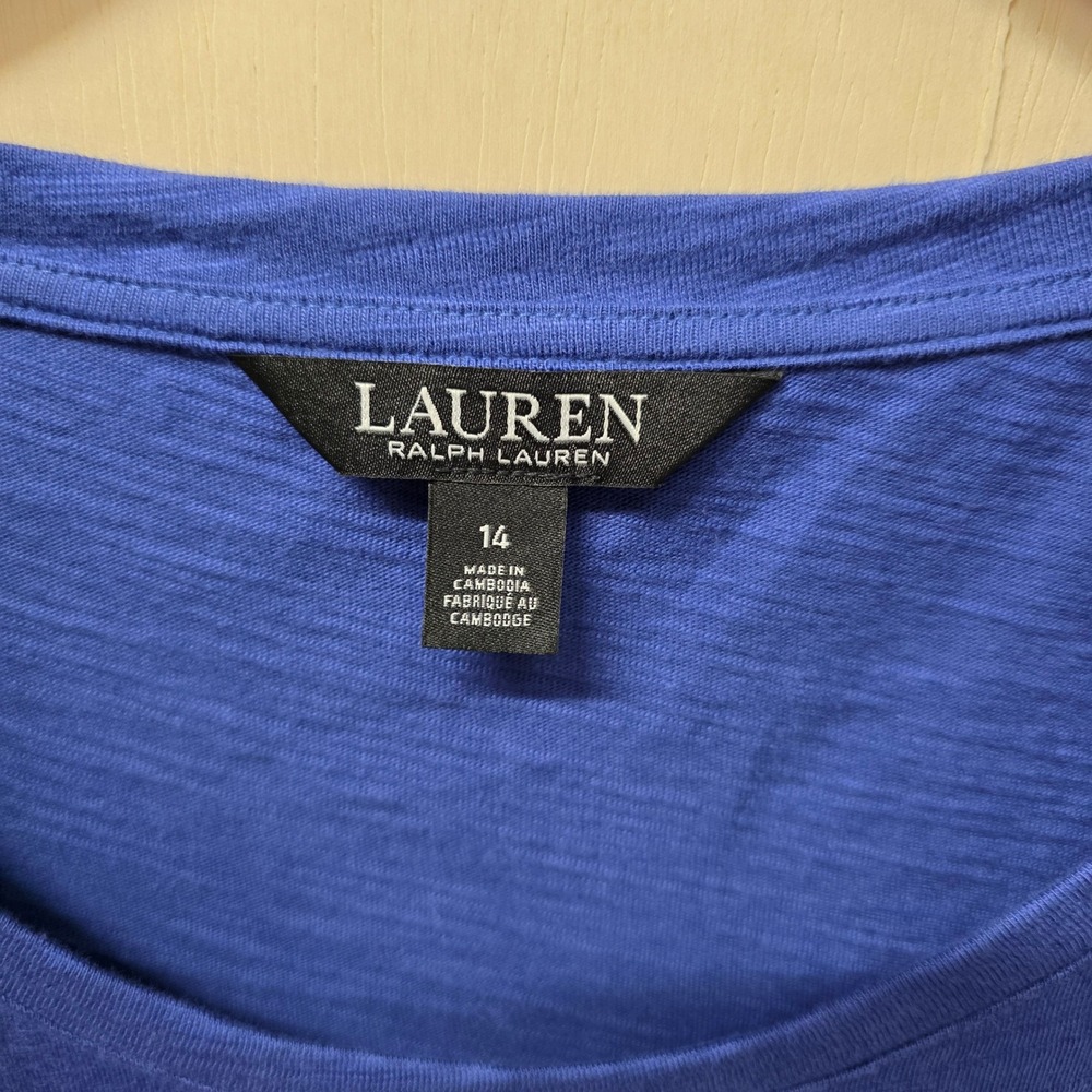 Lauren Ralph Lauren Blue Cotton Slub Faux Wrap Side Tie T-Shirt Dress 14 - Picture 4 of 10